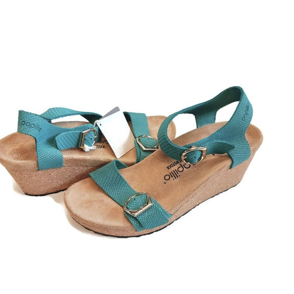 Papillio By Birkenstock Soley Leather Wedge Sandals Sz 10 Biscay Bay NARROW Fit - Picture 9 of 9